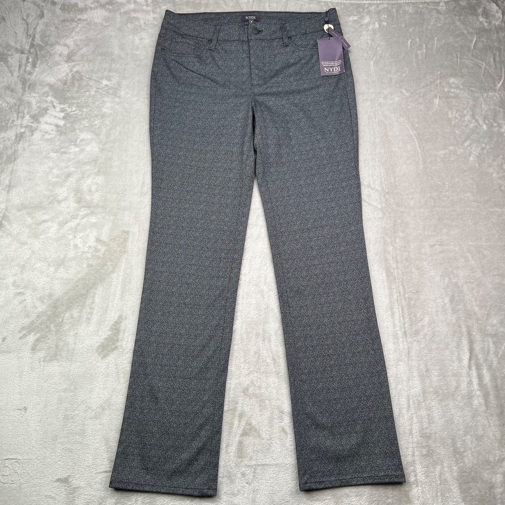 NYDJ Pants Womens 8 Gray Lyon Herringbone Marilyn Straight Dress Office Stretch